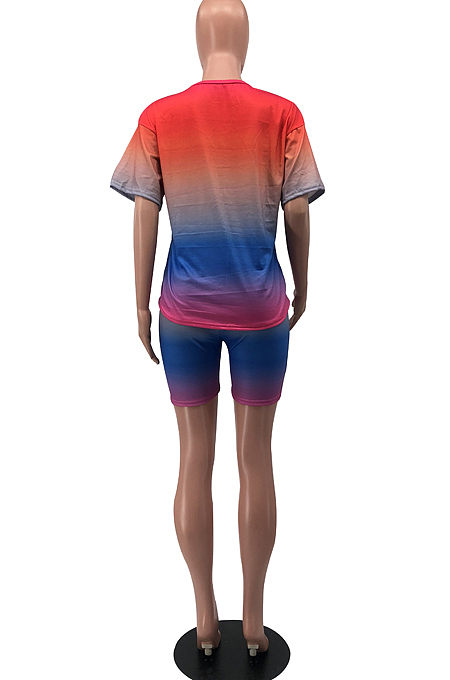 Casual Gradient Letter Print Short Sleeve Shorts Two-Piece HYM1688
