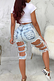 Fashion Torn By Hand High Waist Water Washing Cowboy Pants SMR2258