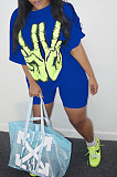 Casual Sport Women Offset Printing Loose Summer Two-Piece W8379
