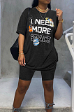 Euramerican Women Letter Print Short Sleeve Shorts Two-Pece HYM8061