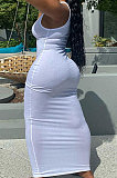 Sexy U Neck Sleeveless High Elastic Pure Color Tight Long Dress  GLS8131