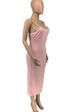 Fashion Casual Summer Pure Color Screw Thread Slip Dress GLS7018