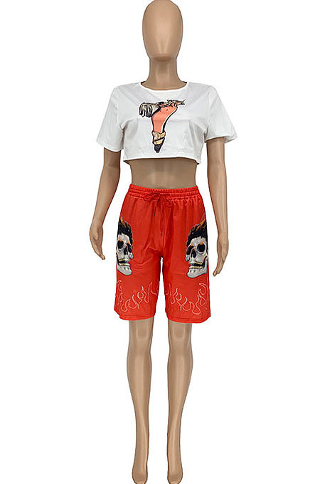 Fashion Casual Printing Short Sleeve Top Two-Pieces GLS7004