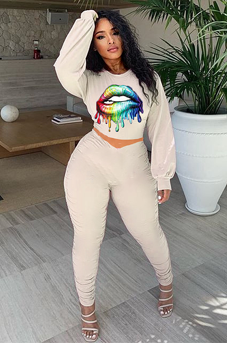 Euramerican New Style Sexy Print Long Sleeve Two Pieces Sets MLD5011