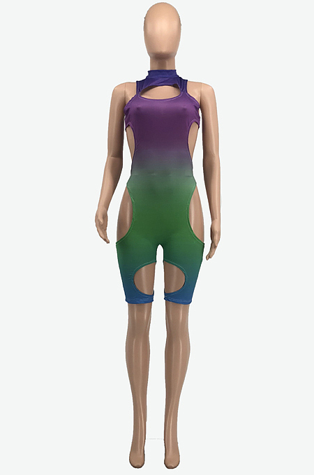 Euramerican Sexy Gradient Print Hole Jumpsuit HYM6060