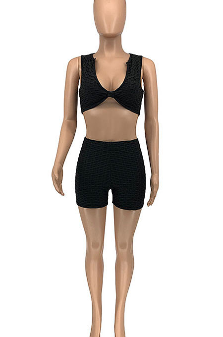 Yoga Knitting Jacquard Sport Pure Color Shorts Sets GLS8163