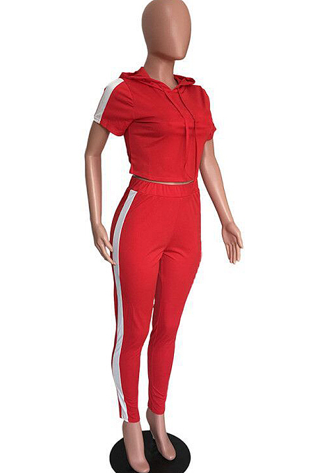 Euramerican Splced Pure Color Short Sleeve Hooded Sport Two-Piece SXS6008