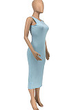 Trendy Casual Pure Color Sleeveless Midi Dress GLS8160