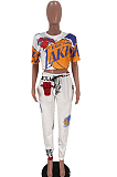 Euramerican Casual Print Short Sleeve Two-Piece SXS6033