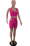Euramerican Women Pure Color Eyelet Bind Hollow Out Two-Piece ARM8258