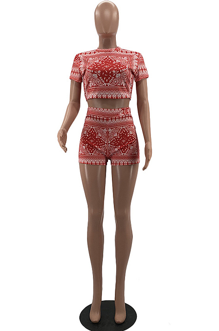 Fashion Casual Short Sleeve Print Sport Two-Piece W8378