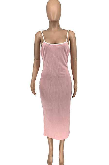 Fashion Casual Summer Pure Color Screw Thread Slip Dress GLS7018