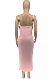 Fashion Casual Summer Pure Color Screw Thread Slip Dress GLS7018
