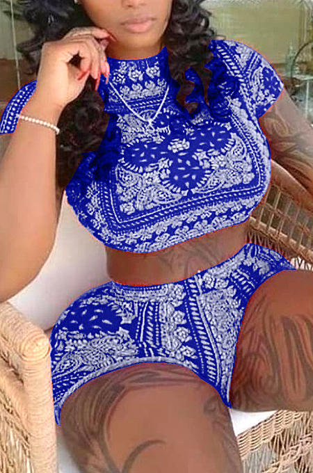 Fashion Casual Short Sleeve Print Sport Two-Piece W8378