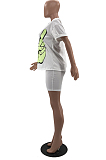 Casual Sport Women Offset Printing Loose Summer Two-Piece W8379