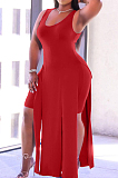 Fashion Sexy Pure Color Vest Open Fork Casual Two-Piece ARM8259