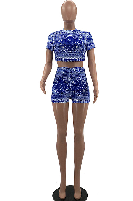 Fashion Casual Short Sleeve Print Sport Two-Piece W8378