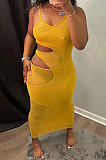 Pure Color Gallus Sexy Hollow Out Long Dress GLS8148