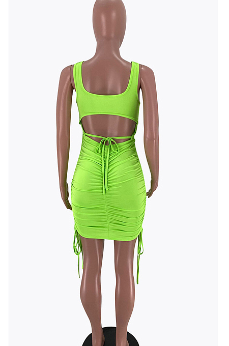 Fashion Fold Bind Back Hollow Out Dress SXS6039