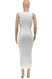 Sexy U Neck Sleeveless High Elastic Pure Color Tight Long Dress  GLS8131