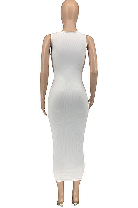 Sexy U Neck Sleeveless High Elastic Pure Color Tight Long Dress  GLS8131