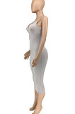 Pure Color Gallus Sexy Hollow Out Long Dress GLS8148