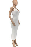 Sexy U Neck Sleeveless High Elastic Pure Color Tight Long Dress  GLS8131