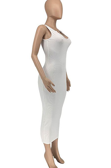 Sexy U Neck Sleeveless High Elastic Pure Color Tight Long Dress  GLS8131