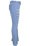 Euramerican Personality Hole Water Washing High Waist Stretch Cowboy Flare Pants SMR2259