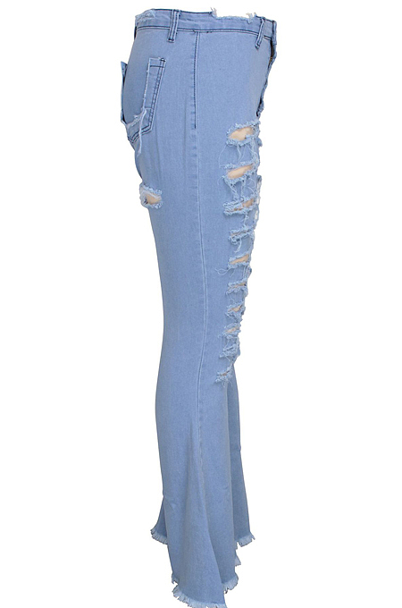 Euramerican Personality Hole Water Washing High Waist Stretch Cowboy Flare Pants SMR2259