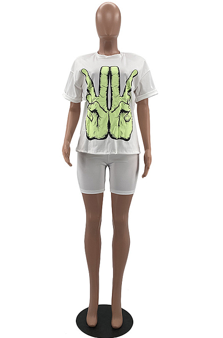 Casual Sport Women Offset Printing Loose Summer Two-Piece W8379