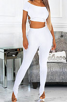 Shirred Detail A Word Shoulder Open Fork Small Flare Leg Pants Sets GL6375