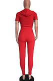 Euramerican Splced Pure Color Short Sleeve Hooded Sport Two-Piece SXS6008