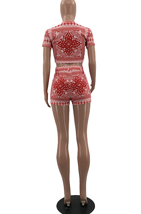 Fashion Casual Short Sleeve Print Sport Two-Piece W8378