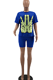 Casual Sport Women Offset Printing Loose Summer Two-Piece W8379