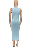 Trendy Casual Pure Color Sleeveless Midi Dress GLS8160