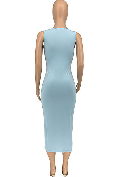 Trendy Casual Pure Color Sleeveless Midi Dress GLS8160