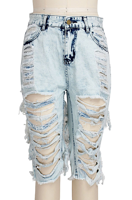 Fashion Torn By Hand High Waist Water Washing Cowboy Pants SMR2258