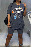 Euramerican Women Letter Print Short Sleeve Shorts Two-Pece HYM8061