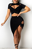 Fashion Pure Color Bind Short Skirt Two-Piece JH227