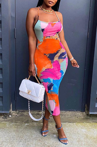 Fashion Print Sexy Sling Backless Dress JG028