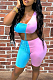 Summer Contrast Color Spliced Midriff Shorts Two-Piece JG022