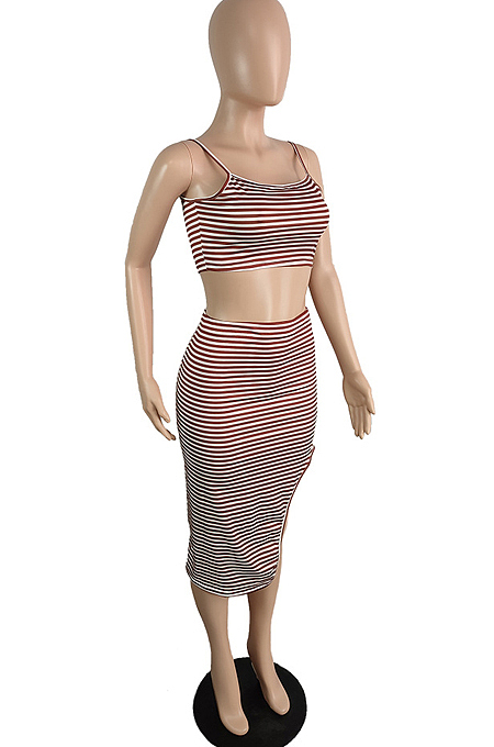 Fashion Casual Struipe Print Sling Vest One Pace Two-Piece JG030 