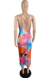 Fashion Print Sexy Sling Backless Dress JG028