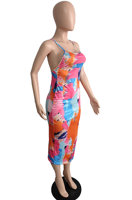 Fashion Print Sexy Sling Backless Dress JG028