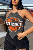 Grey Letter Printed Casual Halter Vest MLD5030