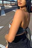 Grey Letter Printed Casual Halter Vest MLD5030