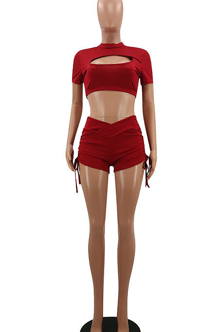 Trendy Casual Sport Drawsting Ruffle Shorts Sets AYA7006