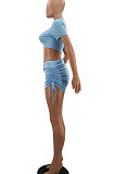 Trendy Casual Sport Drawsting Ruffle Shorts Sets AYA7006