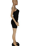 Irregular Hole Deep V Pure Color Ruffle Gallus Mini Dress QMQ7039